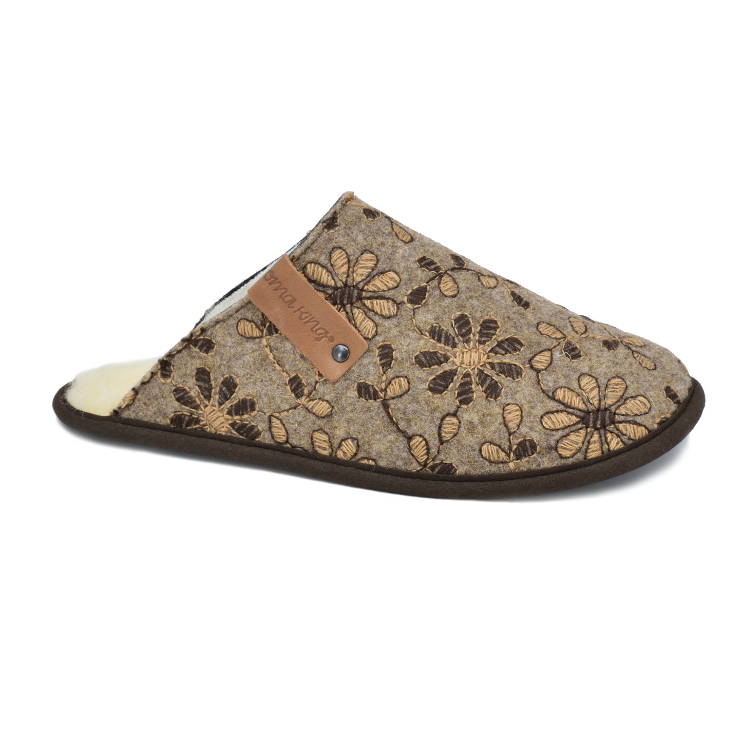 Jugu Slippers with Natural Felt and Wool - Floral Pattern v2