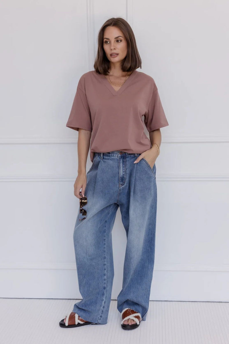 Womenβs Solid V-Neck Oversized T-Shirt