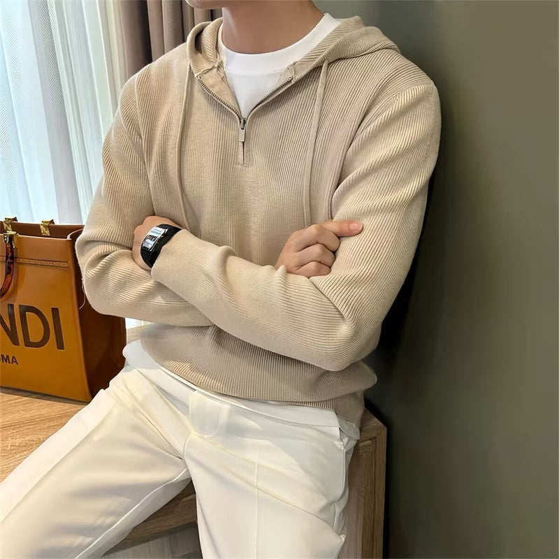 Lataa kuva gallerian katseluohjelmaan Solid Color Men's Half Zipper Hooded Sweater
