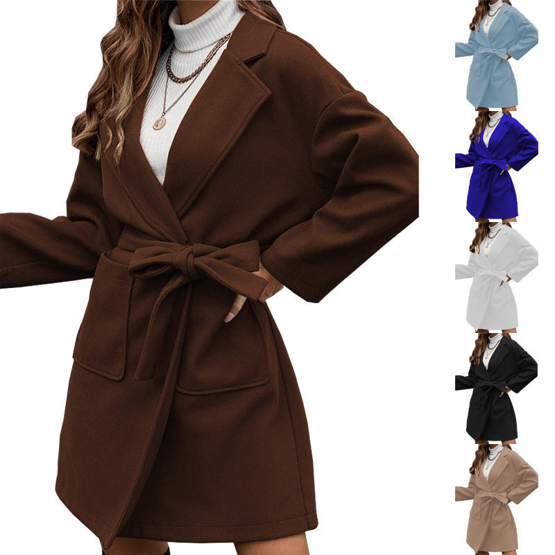 Lataa kuva gallerian katseluohjelmaan Minimalist Long Sleeve Lapel Button Split Belt Coat
