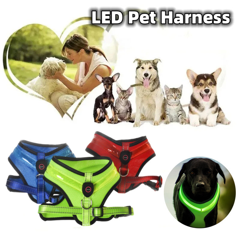 Lataa kuva gallerian katseluohjelmaan LED Luminous Dog Harness Led USB Charging Dog Chest Strap Vest Pet Safety Reflective Harness Pet Vest For Puppy Large Dog Pet Products
