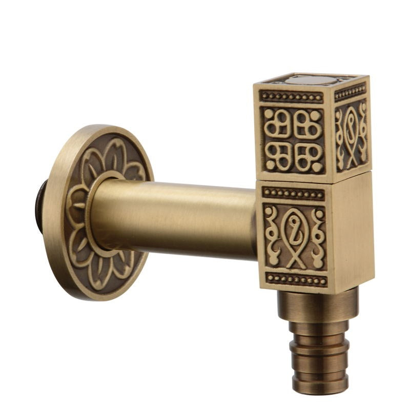Lataa kuva gallerian katseluohjelmaan Antique Brass Carved Garden Faucet Faucet Outdoor Washing Machine Decorative Faucet Luxury Toilet Faucet
