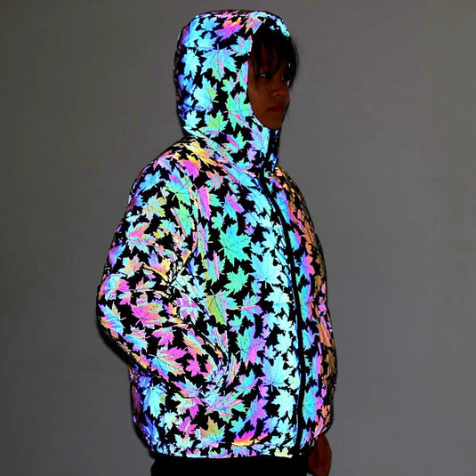 Winter Jacket Thickened Hooded Colorful Reflective Cotton Coat