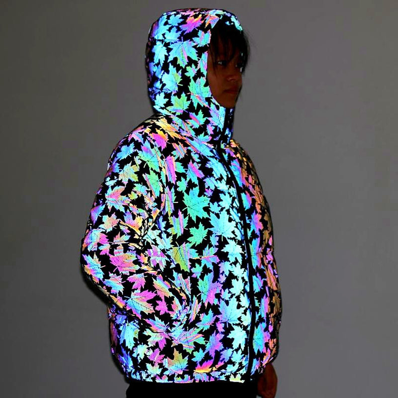 Lataa kuva gallerian katseluohjelmaan Winter Jacket Thickened Hooded Colorful Reflective Cotton Coat
