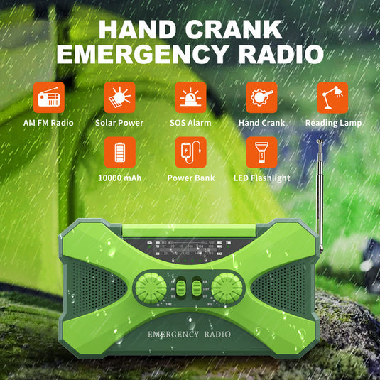 3 In 1 Portable Radio Hand Crank AM-FM-NOAA Emergency Reading Lamp Flashlight Solar Charging Power Bank Support SOS