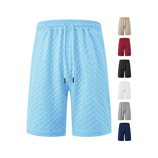 Men's Loose Solid Jacquard Drawstring Casual Beach Pants