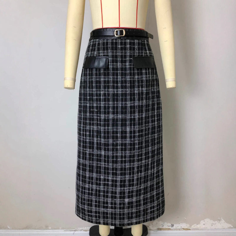 Lataa kuva gallerian katseluohjelmaan New High-waist Fashionable Retro Plaid Patchwork Knitted Skirt
