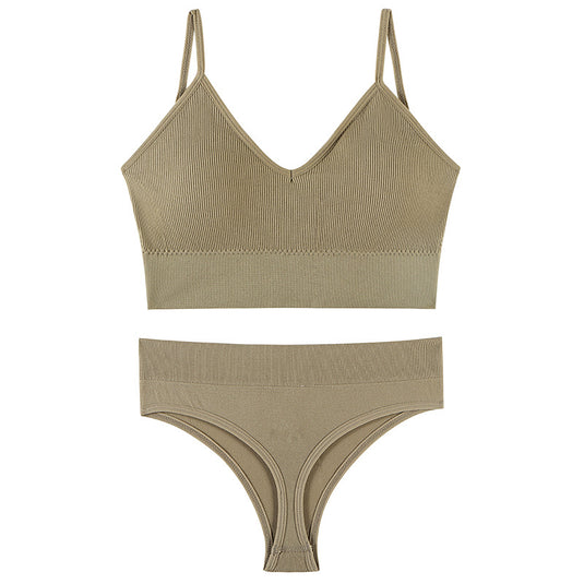 Women's Underwear Small Chest Push-up Thin Wireless Large Size Sports Sling Vest French Triangle Cup Bra Set