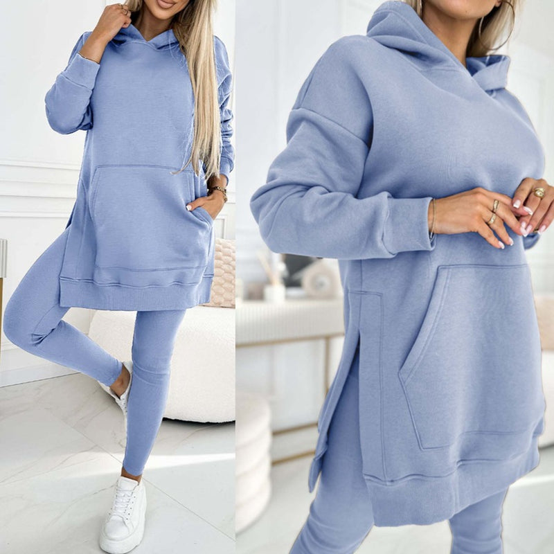 Lataa kuva gallerian katseluohjelmaan Sports Casual Hooded Sweater Thickened Underwear Leggings Two-piece Suit

