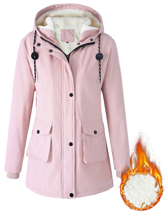 European Size Thickened Velvet Cotton Clothes Female Casual Hooded Coat