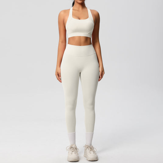 Cloud Sensation Solid Color Brushed Tight Yoga Wear Bra Set