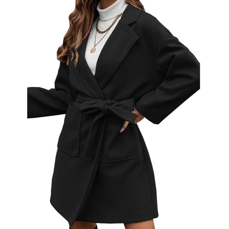 Lataa kuva gallerian katseluohjelmaan Minimalist Long Sleeve Lapel Button Split Belt Coat
