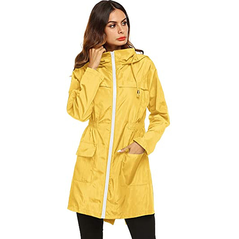 Lataa kuva gallerian katseluohjelmaan Women's Waist Hooded Raincoat Raincoat Mid-length Trench Coat
