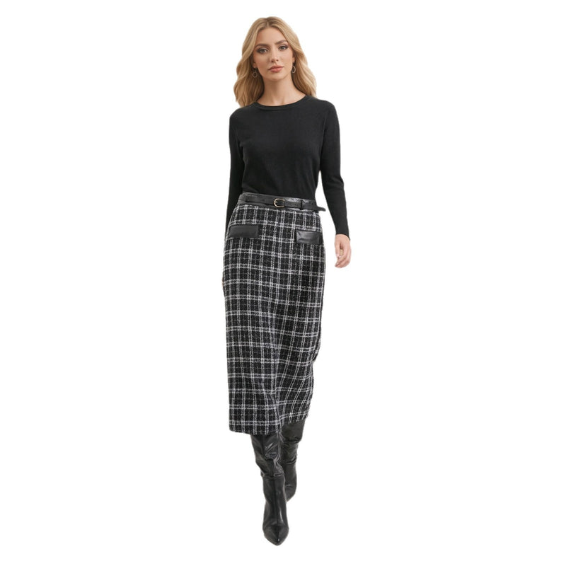 Lataa kuva gallerian katseluohjelmaan New High-waist Fashionable Retro Plaid Patchwork Knitted Skirt
