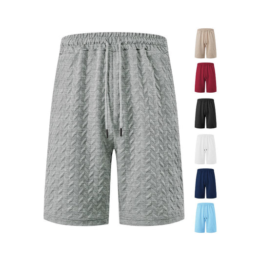 Men's Loose Solid Jacquard Drawstring Casual Beach Pants