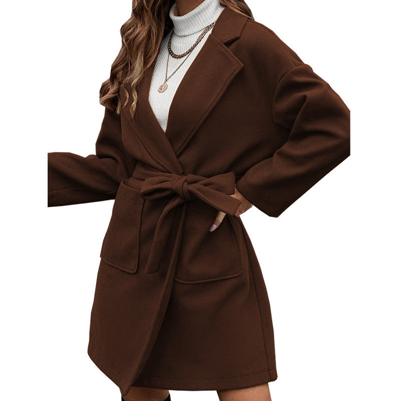 Lataa kuva gallerian katseluohjelmaan Minimalist Long Sleeve Lapel Button Split Belt Coat
