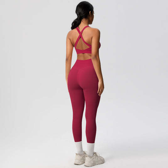 Cloud Sensation Solid Color Brushed Tight Yoga Wear Bra Set