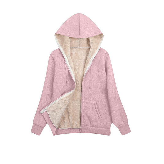Fleece-lined Thickened Hooded Plush Women's Coat