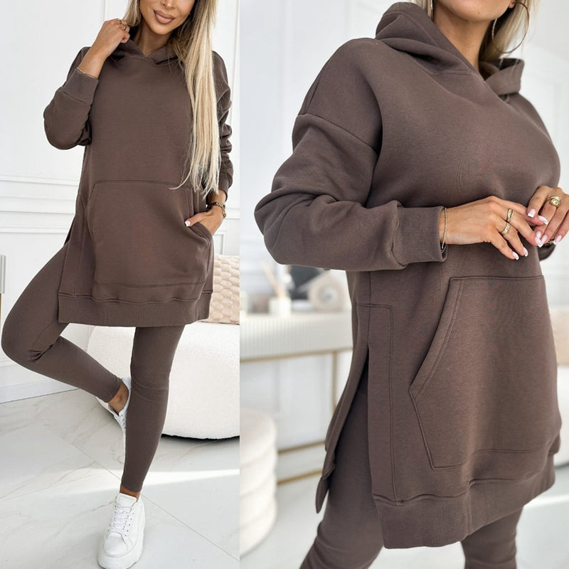 Lataa kuva gallerian katseluohjelmaan Sports Casual Hooded Sweater Thickened Underwear Leggings Two-piece Suit

