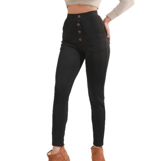 Women's Thick Leggings High Waist Button Casual