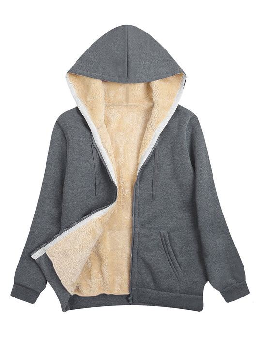 Fleece-lined Thickened Hooded Plush Women's Coat