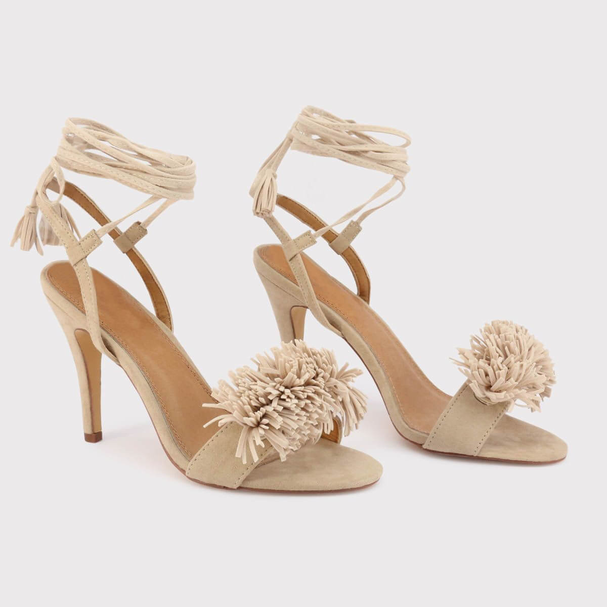 Brown Arnaldo Toscani 1218034_BEIGE women sandals with ankle strap and decorative pompom detail.