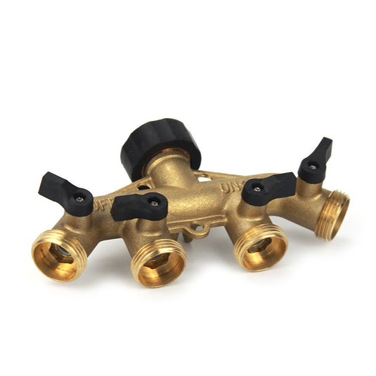 Garden Brass Four-way Ball Valve Garden Hose Heavy Duty Manifold Connector