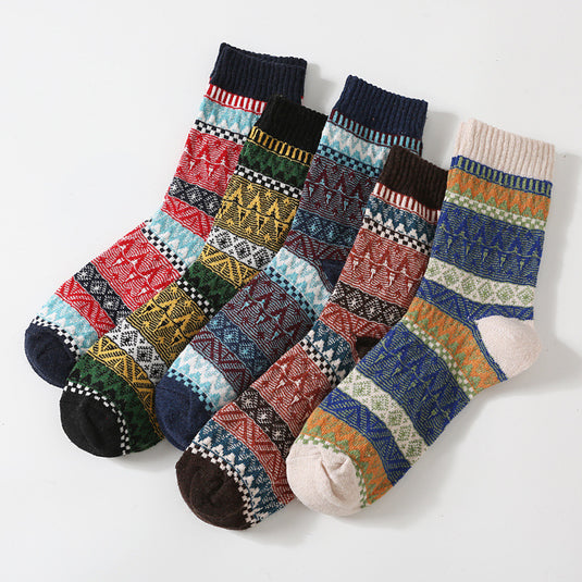 Retro Large Square Wool Socks