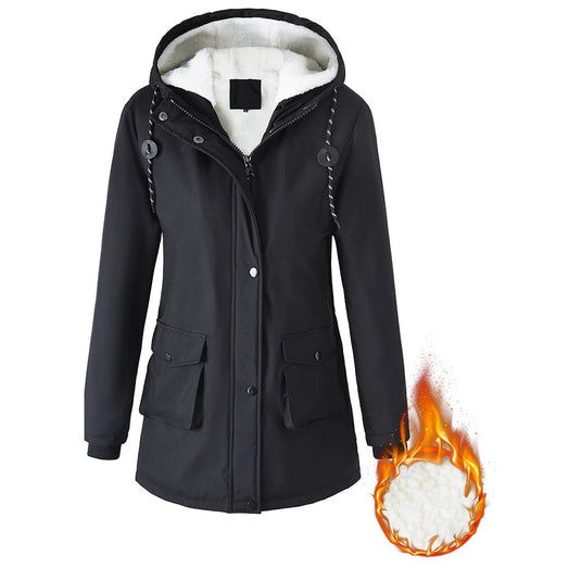 European Size Thickened Velvet Cotton Clothes Female Casual Hooded Coat