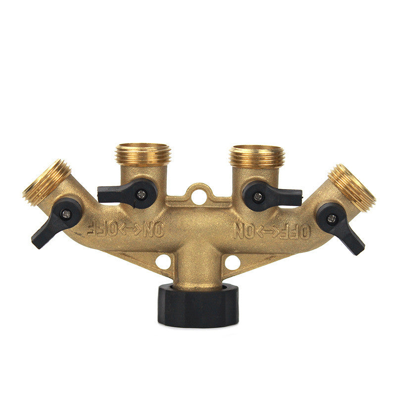 Lataa kuva gallerian katseluohjelmaan Garden Brass Four-way Ball Valve Garden Hose Heavy Duty Manifold Connector

