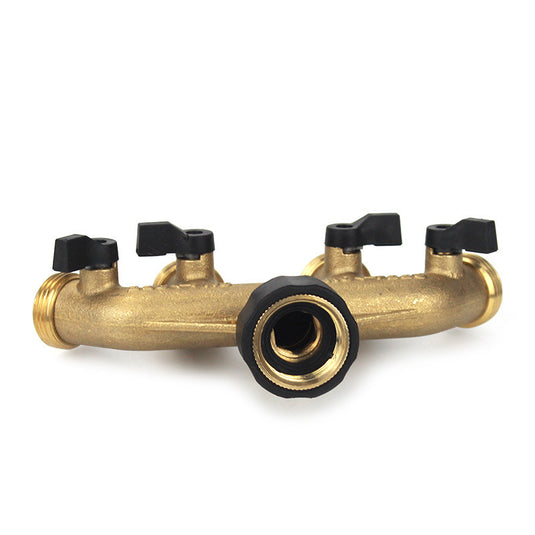 Garden Brass Four-way Ball Valve Garden Hose Heavy Duty Manifold Connector