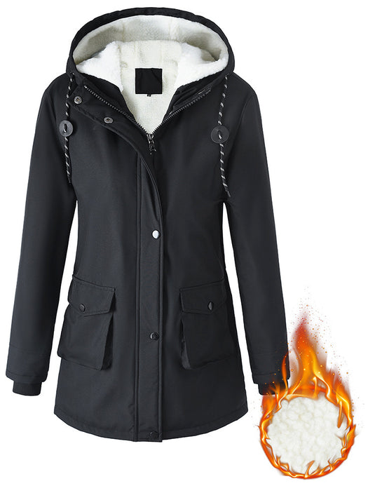 European Size Thickened Velvet Cotton Clothes Female Casual Hooded Coat