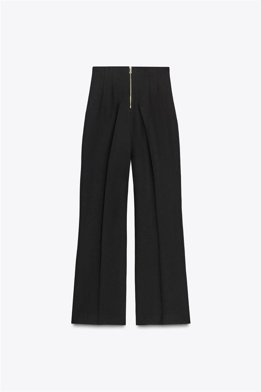 Retro Fashion Versatile Slimming High-waisted Pants With Zip Decoration