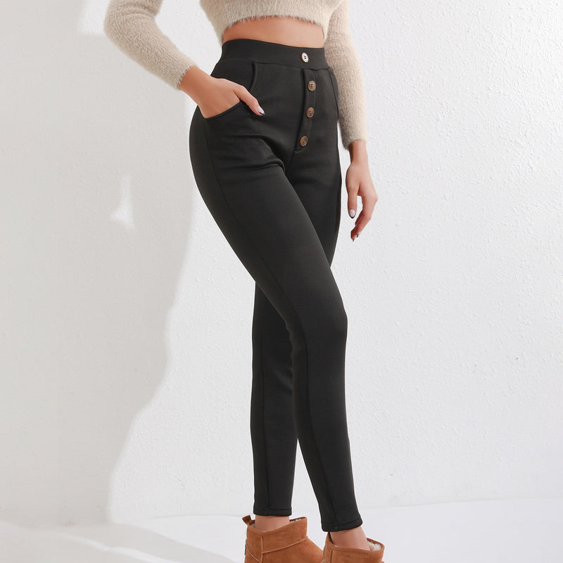 Lataa kuva gallerian katseluohjelmaan Women's Thick Leggings High Waist Button Casual
