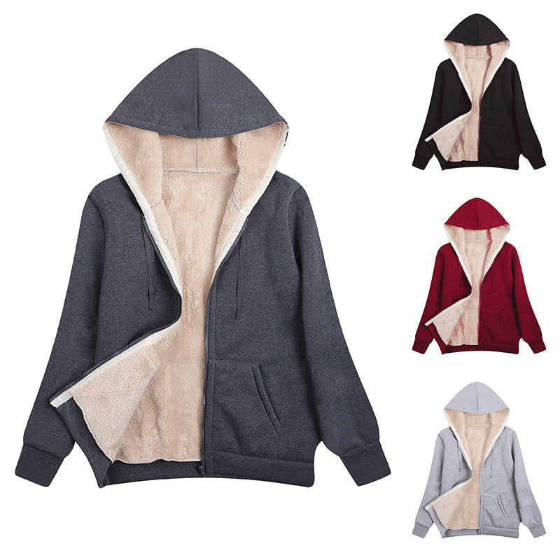 Lataa kuva gallerian katseluohjelmaan Fleece-lined Thickened Hooded Plush Women's Coat

