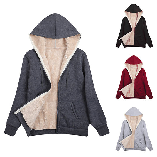 Fleece-lined Thickened Hooded Plush Women's Coat