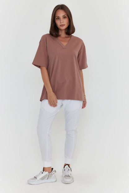 Women’s Solid V-Neck Oversized T-Shirt