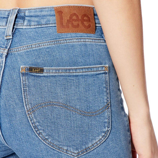 Détails arrière des Lee Jeans Bleu avec logo visible sur la ceinture et poches arrière.