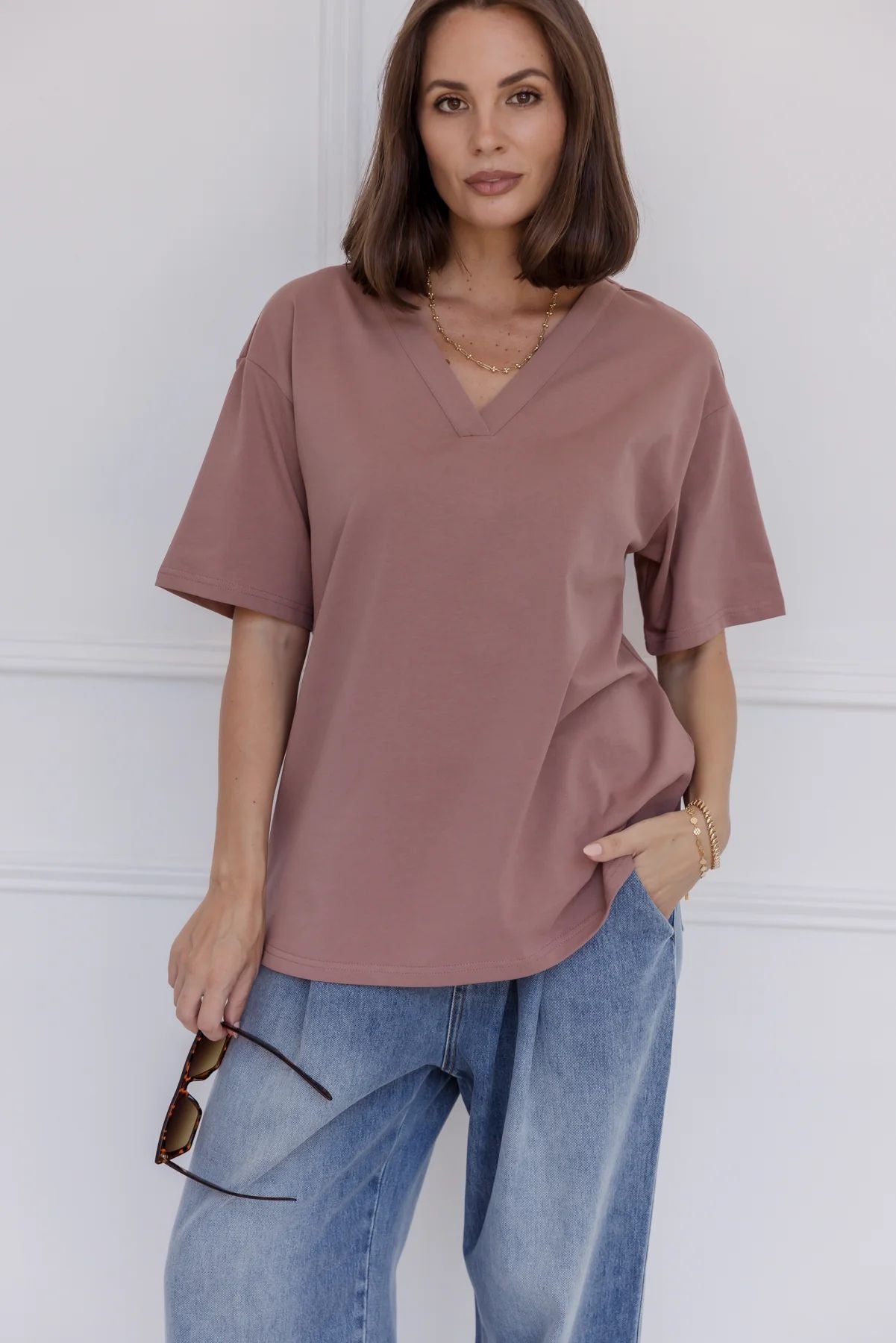 Women’s Solid V-Neck Oversized T-Shirt