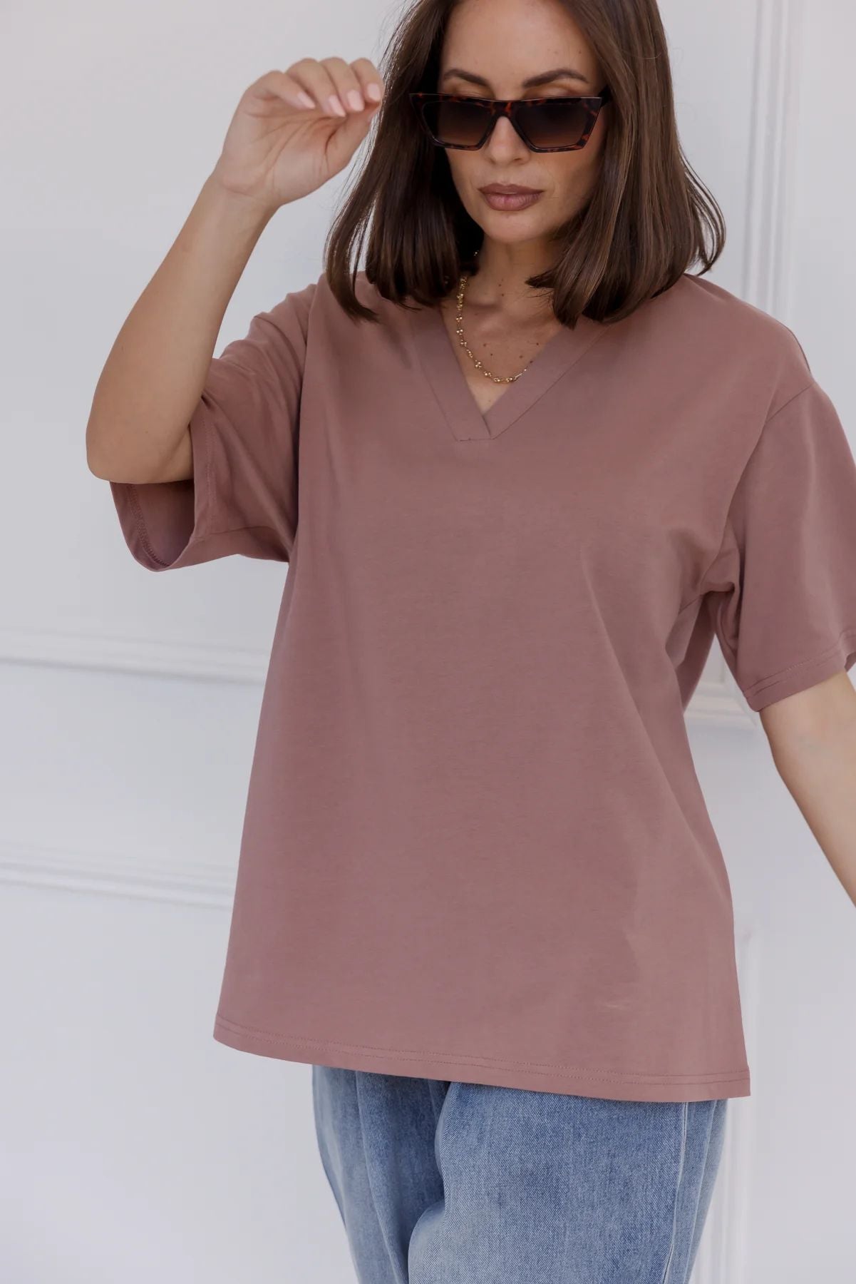 Women’s Solid V-Neck Oversized T-Shirt
