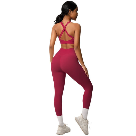 Cloud Sensation Solid Color Brushed Tight Yoga Wear Bra Set