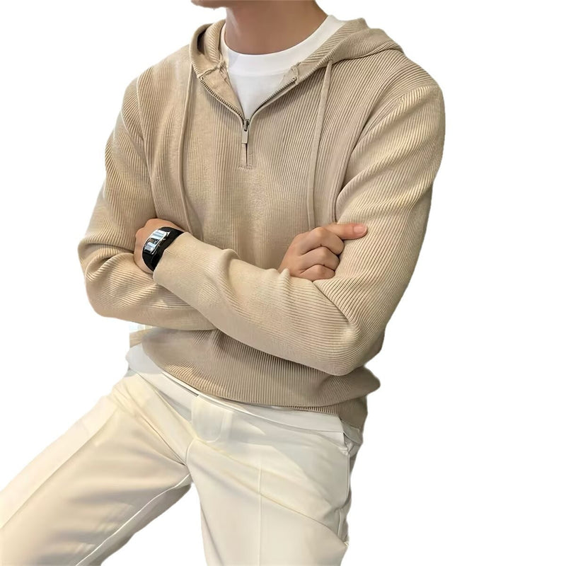 Lataa kuva gallerian katseluohjelmaan Solid Color Men's Half Zipper Hooded Sweater
