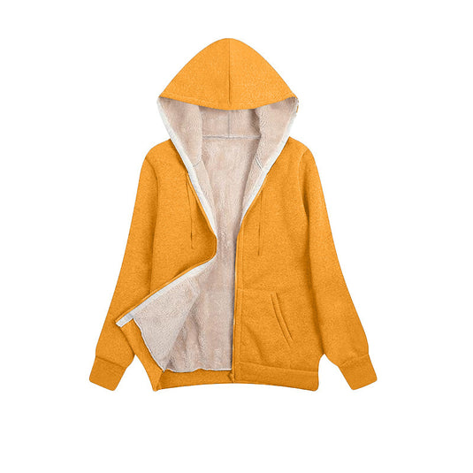 Fleece-lined Thickened Hooded Plush Women's Coat