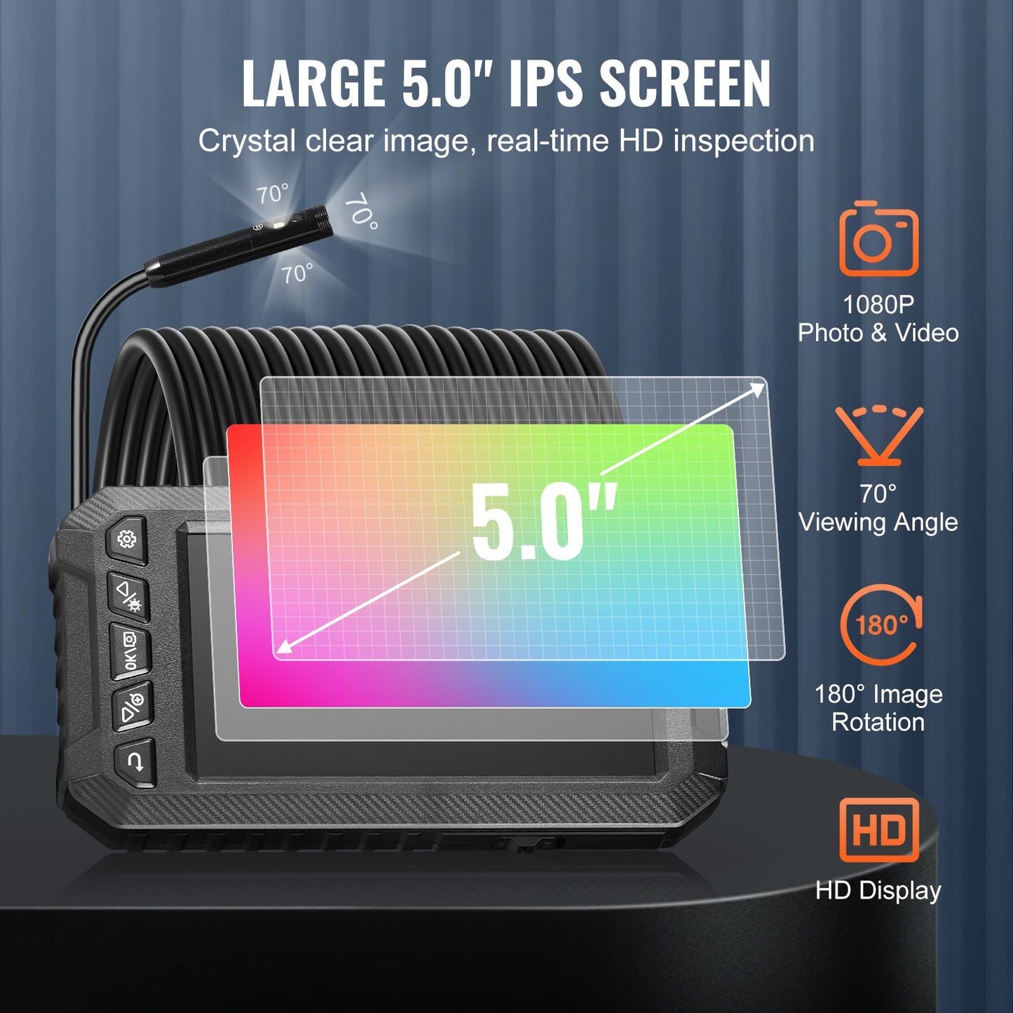 Endoscope Camera with Lights Triple Lens Borescope 1499.6 cm Cable