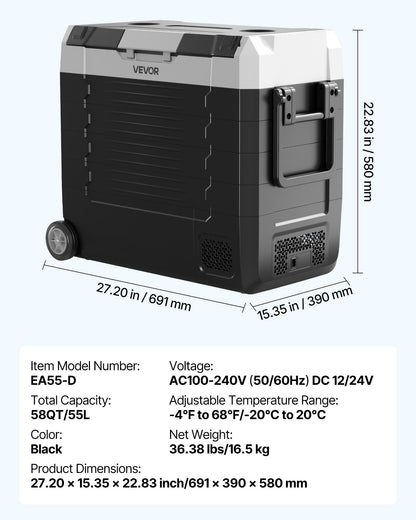 Car Refrigerator, DC 12/24V AC100-240V Compressor Electric Cooler,