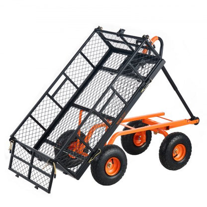 Dump Cart, Metal Garden Dump Cart with Easy to Assemble Frame, Dump