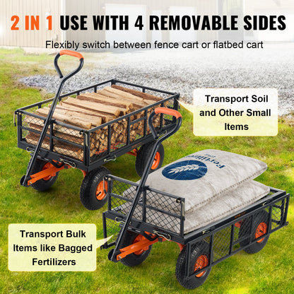 Dump Cart, Metal Garden Dump Cart with Easy to Assemble Frame, Dump