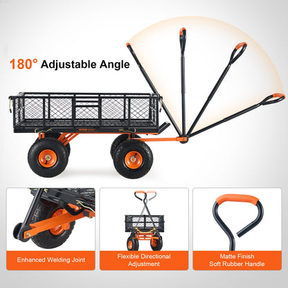Dump Cart, Metal Garden Dump Cart with Easy to Assemble Frame, Dump