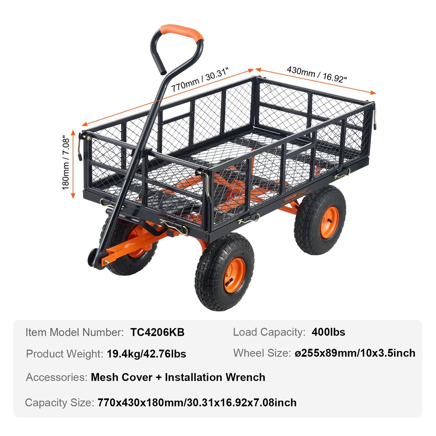Dump Cart, Metal Garden Dump Cart with Easy to Assemble Frame, Dump