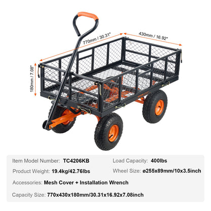 Dump Cart, Metal Garden Dump Cart with Easy to Assemble Frame, Dump